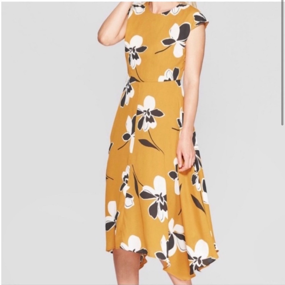 WHOWHATWEAR Asymmetrical Floral Midi Dress Yellow Plus Size 2X‎